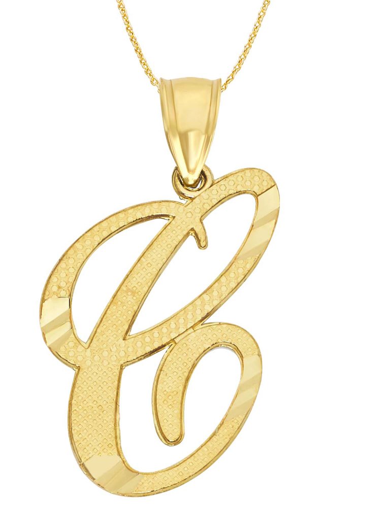 Solid 14k Gold C Initial Pendant - Personalized Letter Jewelry Gifts For Her